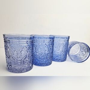 Preloved Jax 11 oz. Blue Crystal Doff Low Ball Whiskey  Glasses (Set of 4)